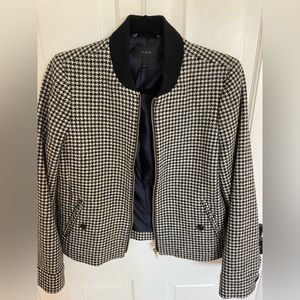 J. Crew black and white houndstooth wool bomber jacket